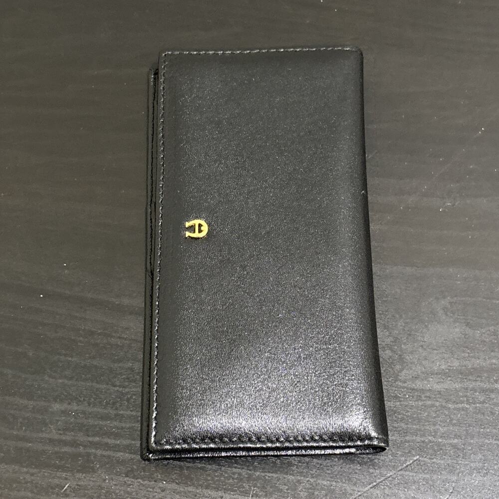 Vtg Etienne Aigner Black Leather Bi-Fold Checkbook Cover With Card Insert 6.75”